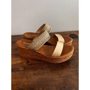 Toscanella Gracelin Beige Wedge Cork Heel Sandals Made In Italy Size 10